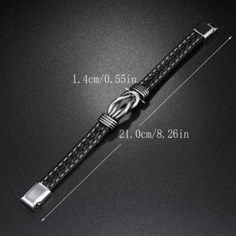 Men's Black Leather Stainless Steel Infinity Bracelet