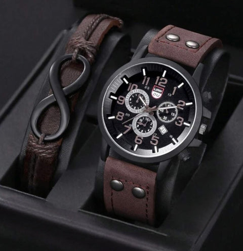 Men's Stylish Watch & Bracelet Gift Set