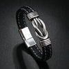 Men's Black Leather Stainless Steel Infinity Bracelet