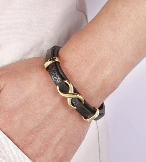 Men's Infinity Stylish Brown/Gold Leather Bracelet
