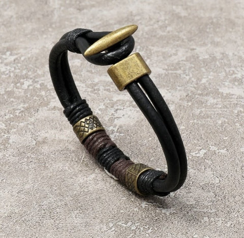 Men's Tribal Stylish Black/Brown Leather Stainless Steel Bracelet