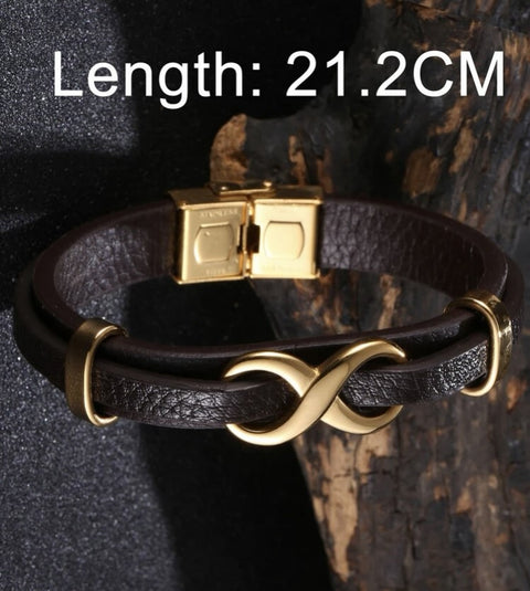 Men's Infinity Stylish Brown/Gold Leather Bracelet