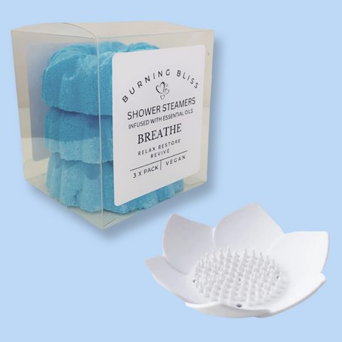 BREATHE SHOWER STEAMERS + SHOWER STEAMER TRAY