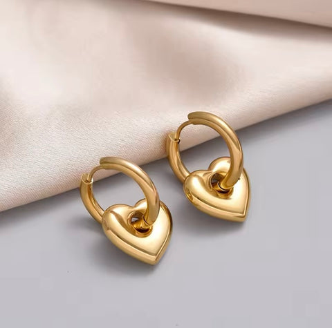 Bella Puffy Heart Earrings (Gold)