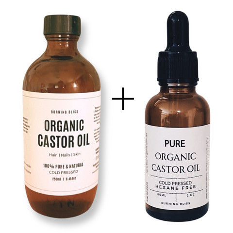 Organic 100% Unrefined Cold Pressed Castor Oil 250ml + 60ml | Hexane Free | Glass Bottle