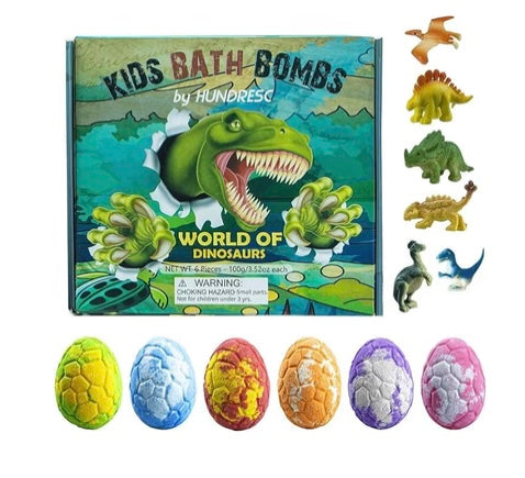 Dinosaur Egg Bath Bombs with Surprise for Kids | Gift Pack of 6