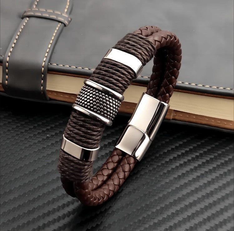 Men's Brown Leather Bracelet, Men's Infinity Bracelet, Men