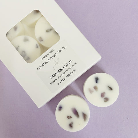 Tranquil Bloom | Lavender + White Musk | Crystal Infused Wax Melts | Box of 6