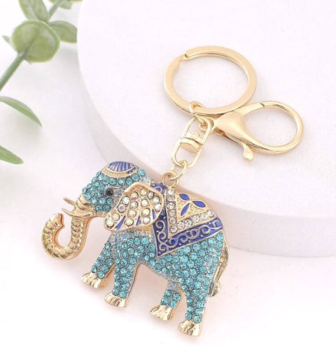 Sparkling Rhinestone Gold Elephant Keyring