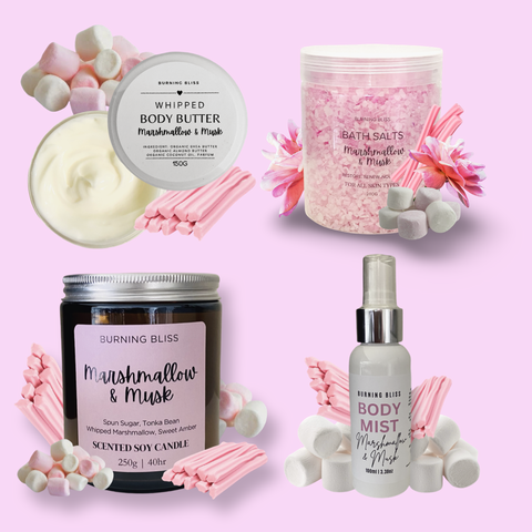 Marshmallow & Musk Bundle | Soy Candle | Body Butter | Bath Salts | Body Mist