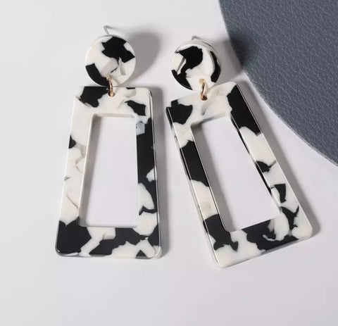 Black/White Acrylic Statement Dangle Earrings