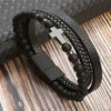 Men's Black Leather Stainless Steel Braided Cross Icon Bracelet