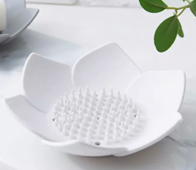 Lotus Shower Steamer Tray, Silicone Soap Dish, 4 Pack Lotus Flower Shape Shower Steamer Tray Small Self Draining Bar Soap Holder for Kitchen